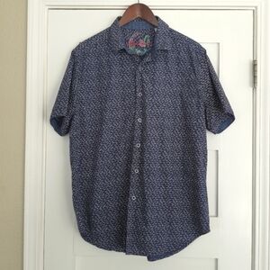 Robert Graham Altamont Short Sleeve Button Down Shirt Mens L Blue Bird Print